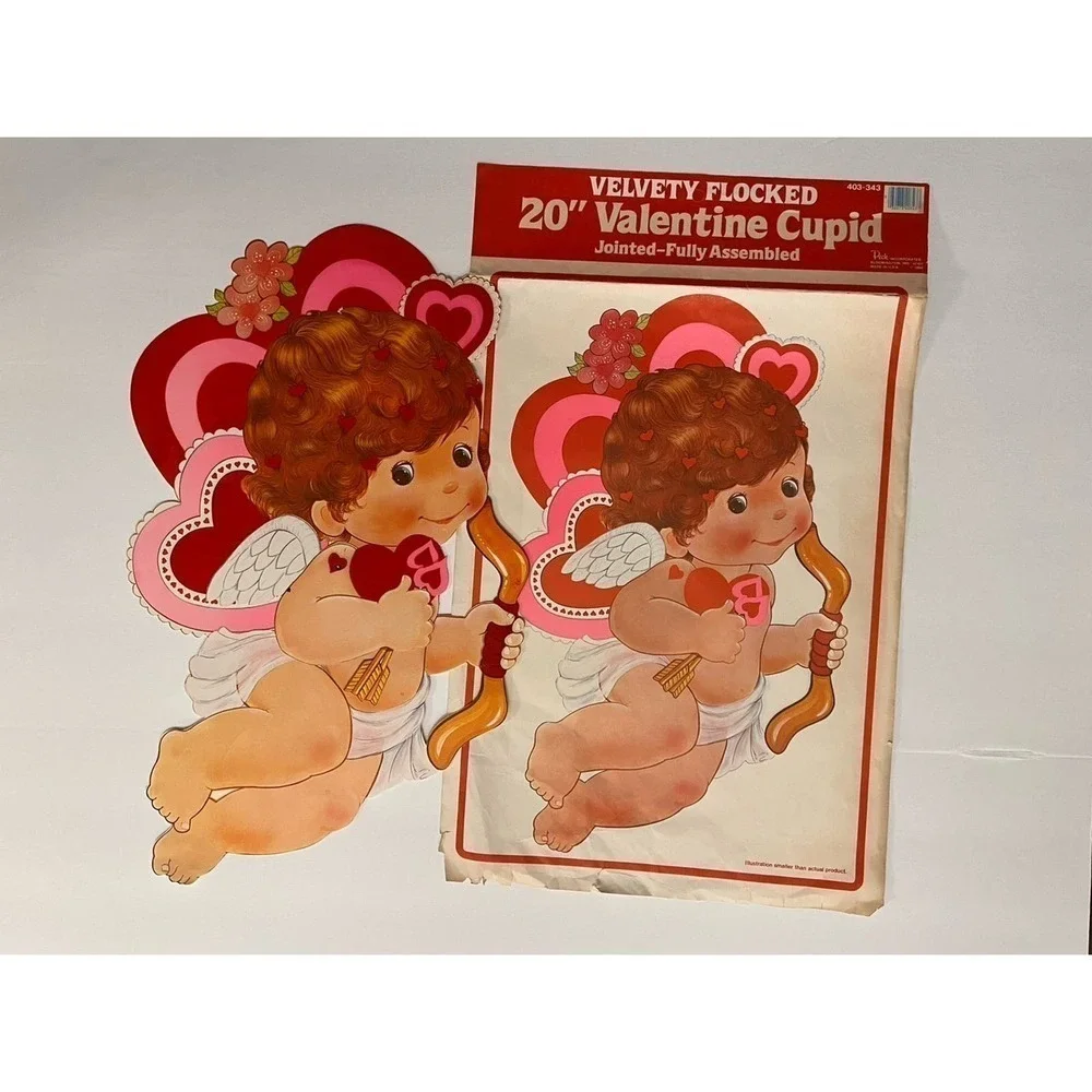 Vintage‎ Valentine Cupid’s Arrow Flocked and Jointed Valentine 80’s